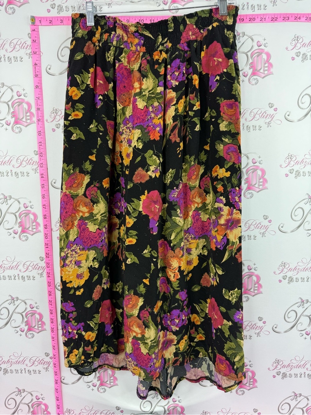 Skirt vintage flowers flowy Black Floral Midi Skirt -